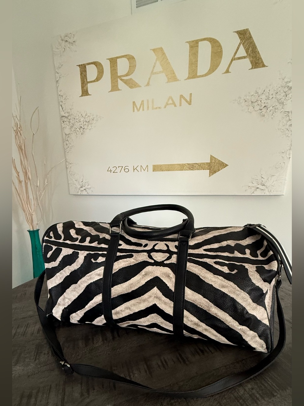 Zebra-Print Men’s Duffel Bag - Black & White